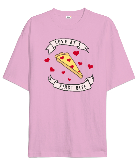 Tisho - Pizza Love Pembe Oversize Unisex Tişört
