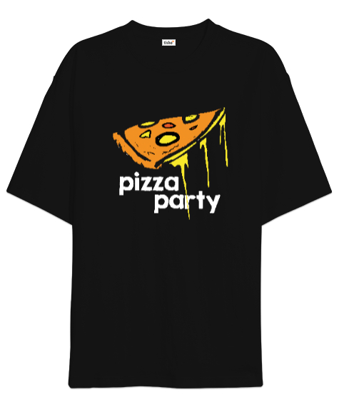 Tisho - Pizza Party - Pizza Dilimi Siyah Oversize Unisex Tişört