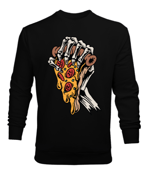 Tisho - Pizza ve iskelet el. Siyah Erkek Sweatshirt