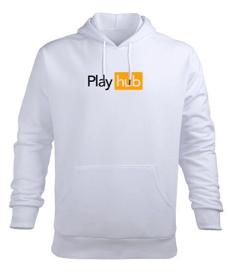 Play Hub Beyaz Erkek Kapüşonlu Hoodie Sweatshirt