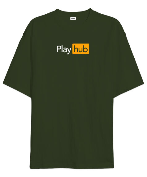 Tisho - Play Hub Haki Yeşili Oversize Unisex Tişört