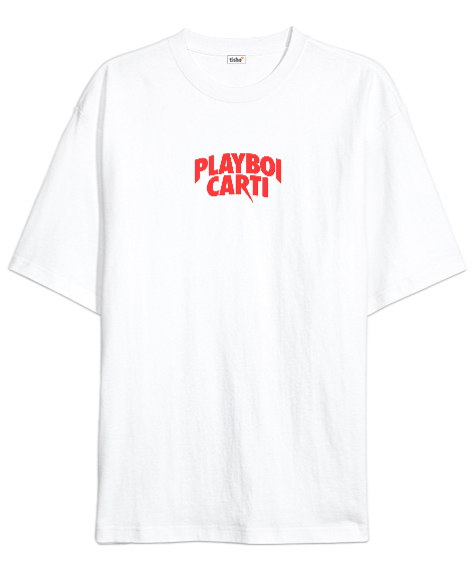 Tisho - Playboı Cartı Beyaz Oversize Unisex Tişört