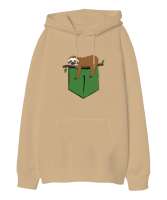 Pocket Camel Oversize Unisex Kapüşonlu Sweatshirt - Tisho