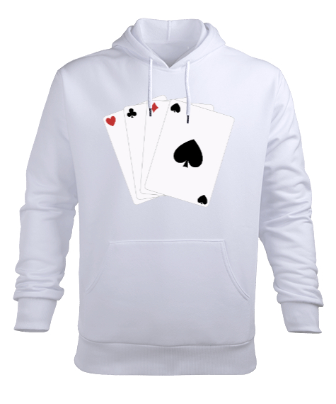 Tisho - Poker Kağıtları Kağıt Oyunu Beyaz Erkek Kapüşonlu Hoodie Sweatshirt