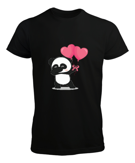 Tisho - Polar Bear Kalp Balonlu Sevgililer Günü 14 Şubat Tasarım Baskılı Siyah Erkek Tişört