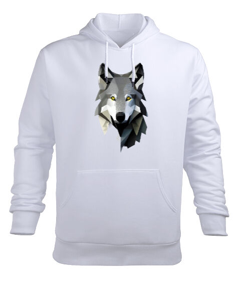 Tisho - Poligon karizmatik ulu kurt Beyaz Erkek Kapüşonlu Hoodie Sweatshirt