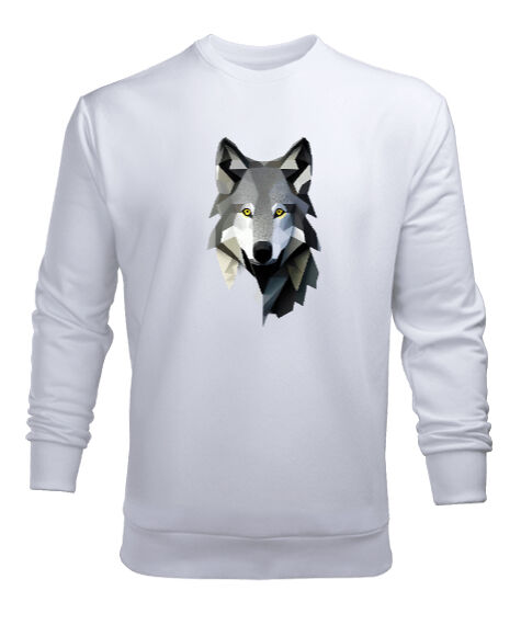Tisho - Poligon karizmatik ulu kurt Beyaz Erkek Sweatshirt