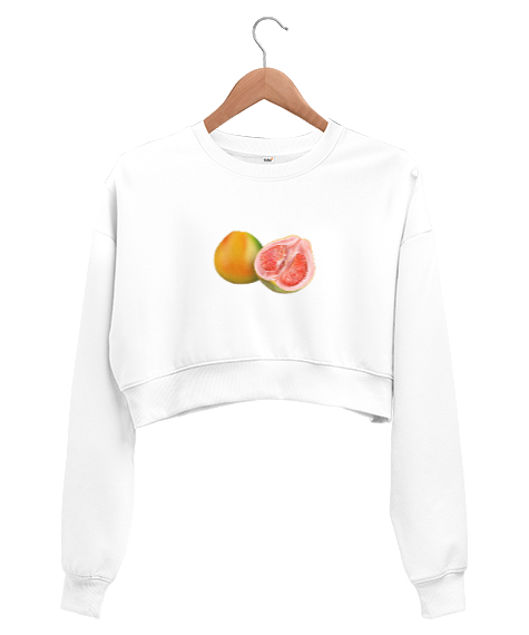 Tisho - Pomelo meyvesi Beyaz Kadın Crop Sweatshirt