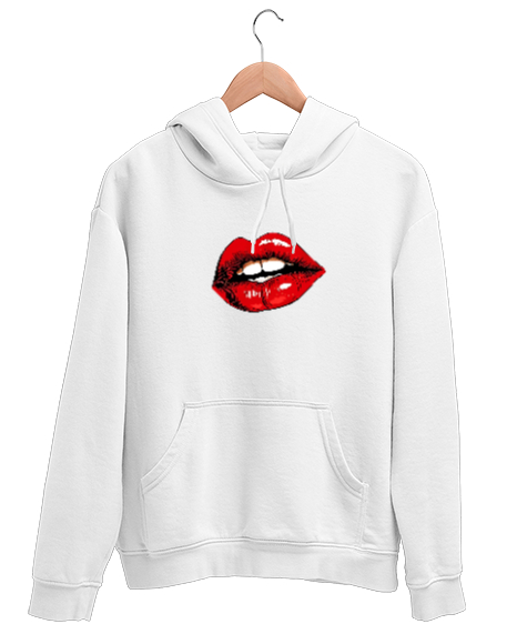 Tisho - Pop Art Lips Beyaz Unisex Kapşonlu Sweatshirt