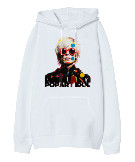 Tisho - POPART IDOL Andy Warhol Beyaz Oversize Unisex Kapüşonlu Sweatshirt
