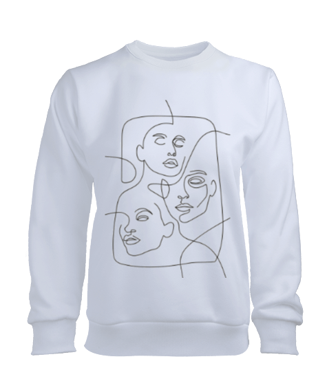 Tisho - Portre Tasarımlı Beyaz Renkli Sweatshirt Kadın Sweatshirt