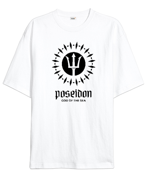 Tisho - Poseidon God Of The Sea - Mitoloji Beyaz Oversize Unisex Tişört