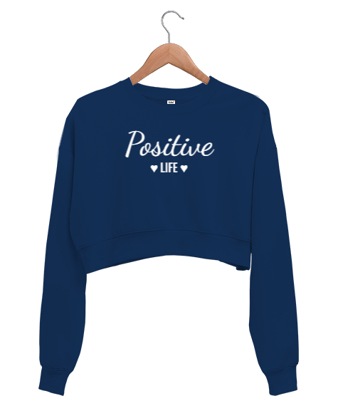 Tisho - Positive Lacivert Kadın Crop Sweatshirt