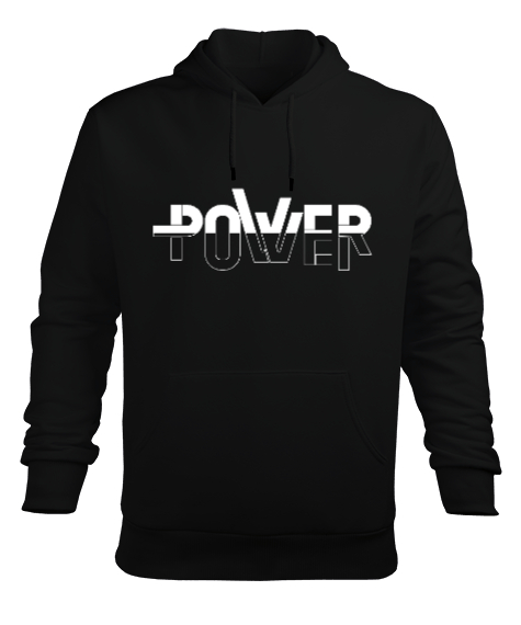 Tisho - Power - Güç Siyah Erkek Kapüşonlu Hoodie Sweatshirt