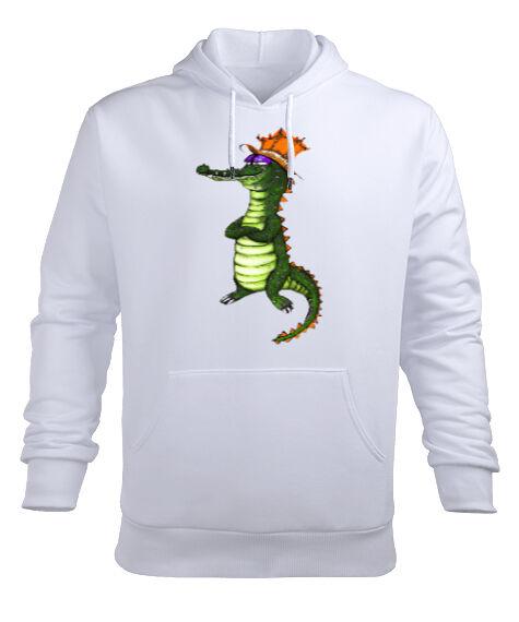 Tisho - prens timsah Beyaz Erkek Kapüşonlu Hoodie Sweatshirt