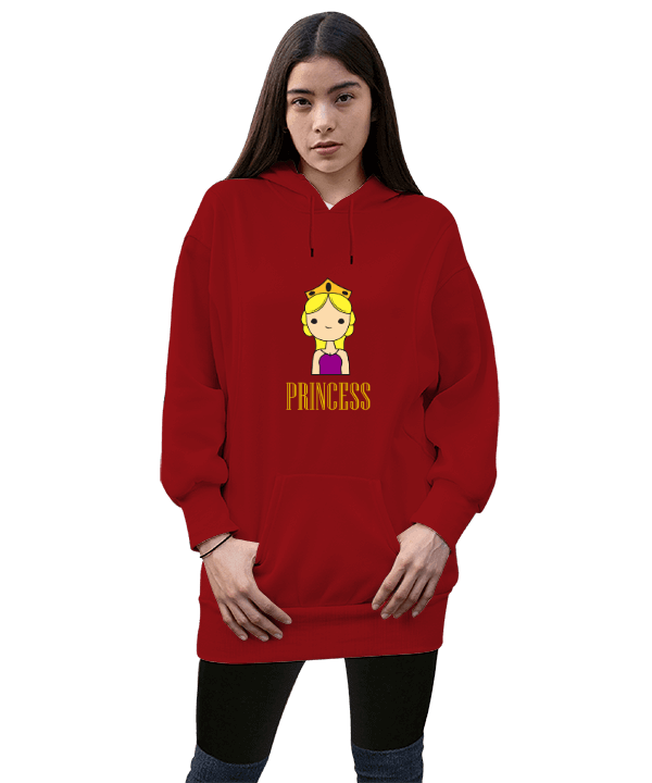 Tisho - prenses Kadın Uzun Hoodie Kapüşonlu Sweatshirt