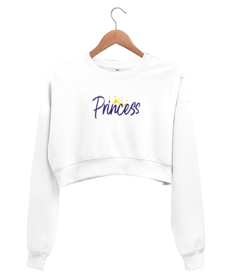 Tisho - Prenses - Princess Beyaz Kadın Crop Sweatshirt