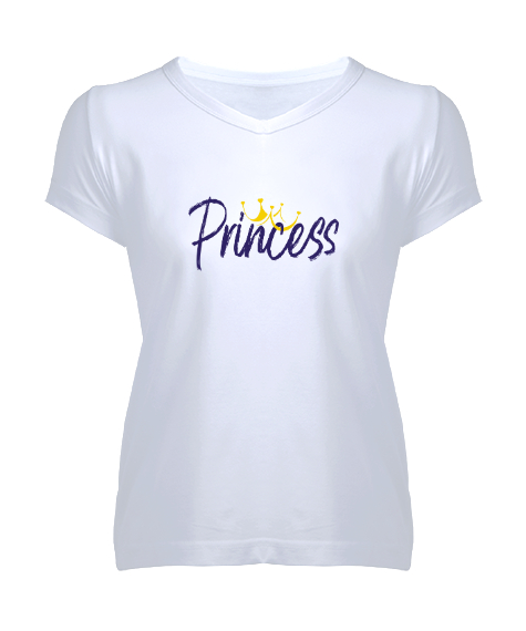 Tisho - Prenses - Princess Beyaz Kadın V Yaka Tişört