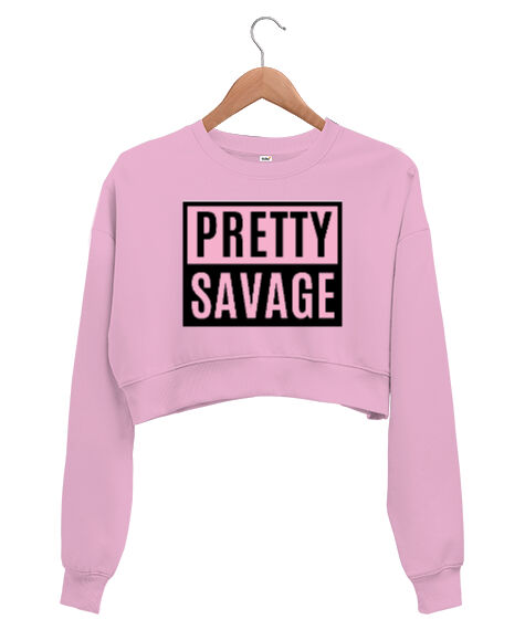 Tisho - Pretty Savage Blackpink Pembe Kadın Crop Sweatshirt
