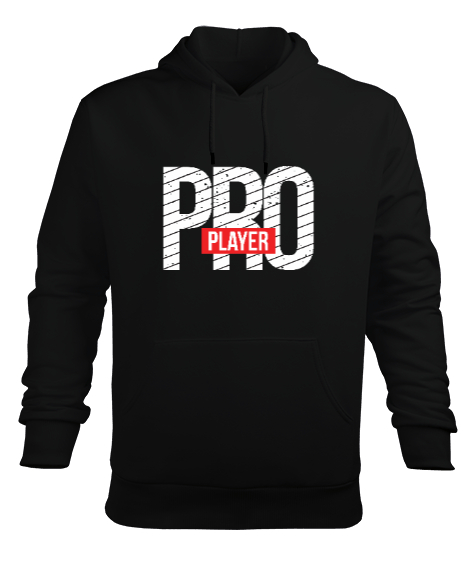 Tisho - Pro Player Gamer Edition Baskılı Siyah Erkek Kapüşonlu Hoodie Sweatshirt