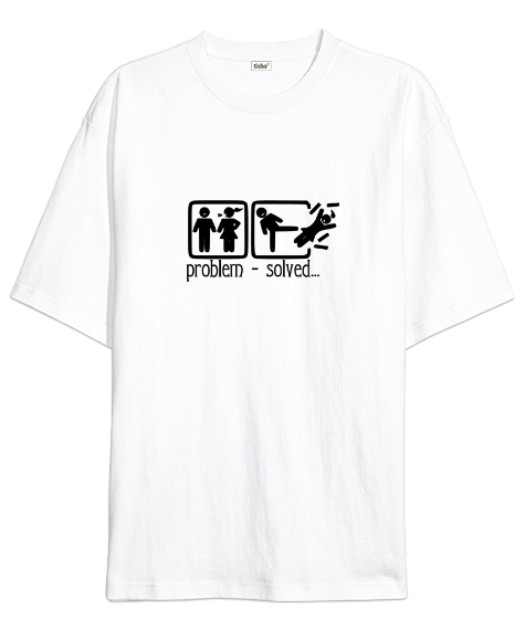 Tisho - Problem-Solved Baskılı Beyaz Oversize Unisex Tişört