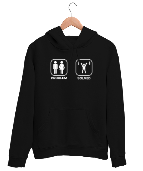 Tisho - Problem Solved - Gym Giysi Siyah Unisex Kapşonlu Sweatshirt