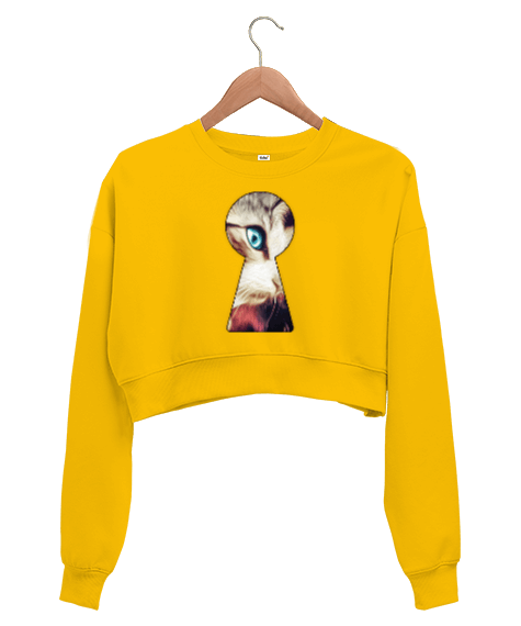 Tisho - Psychedelic Cat Kadın Crop Sweatshirt