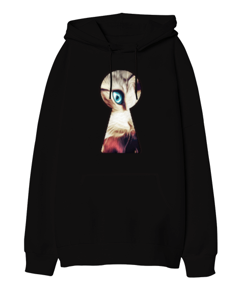 Tisho - Psychedelic Cat Oversize Unisex Kapüşonlu Sweatshirt