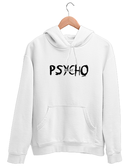 Tisho - Psycho Cute But - Psiko Ama Tatlı Beyaz Unisex Kapşonlu Sweatshirt