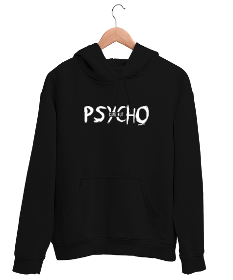 Tisho - Psycho Cute But - Psiko Ama Tatlı Siyah Unisex Kapşonlu Sweatshirt