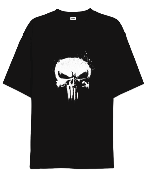 Tisho - Punisher Kuru Kafa Baskılı Siyah Oversize Unisex Tişört