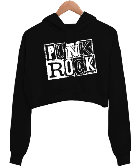 Tisho - Punk Rock Kadın Crop Hoodie Kapüşonlu Sweatshirt