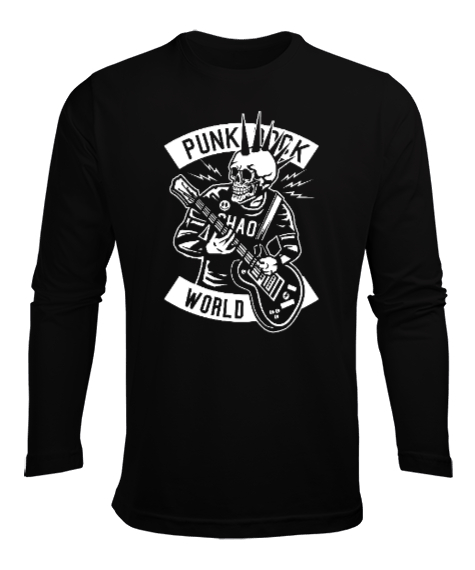 Tisho - Punk Rock Siyah Erkek Uzun Kol Yazlık Tişört