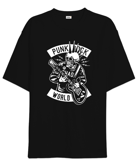 Tisho - Punk Rock Siyah Oversize Unisex Tişört