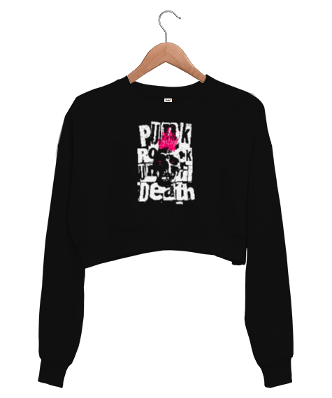 Tisho - Punk Rock Until Dead - Punk Rock Ölmez Siyah Kadın Crop Sweatshirt