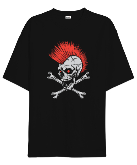 Tisho - Punk Skull Siyah Oversize Unisex Tişört
