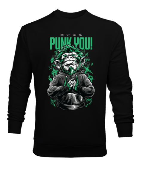 Tisho - Punk You Tasarım Baskılı Siyah Erkek Sweatshirt
