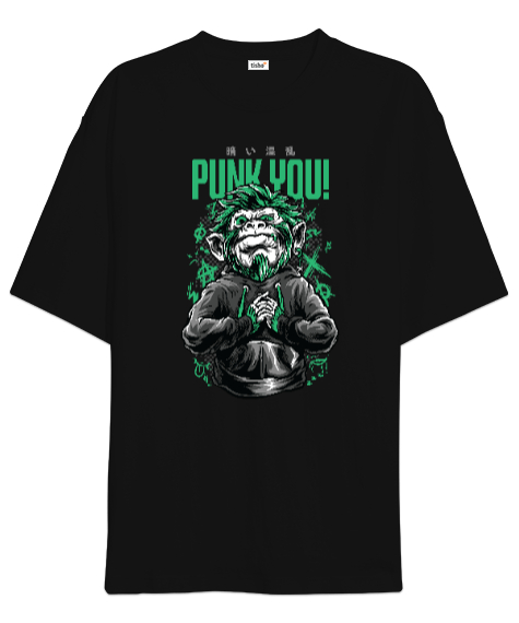Tisho - Punk You Tasarım Baskılı Siyah Oversize Unisex Tişört