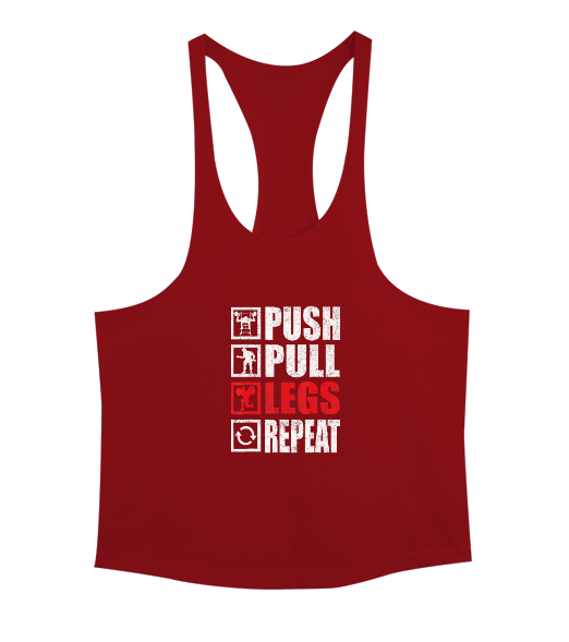 Tisho - Push Pull Legs Repeat Bodybuilding Gym Fitness Kırmızı Erkek Tank Top Atlet