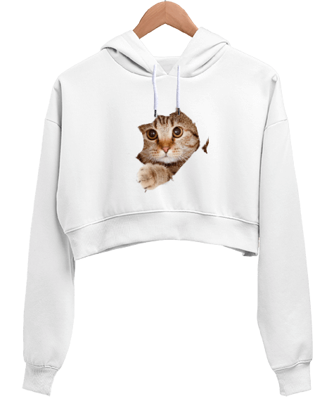 Tisho - Pussycat Kadın Crop Hoodie Kapüşonlu Sweatshirt