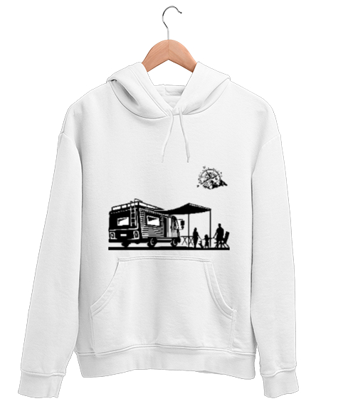 Tisho - pusula karavan Beyaz Unisex Kapşonlu Sweatshirt
