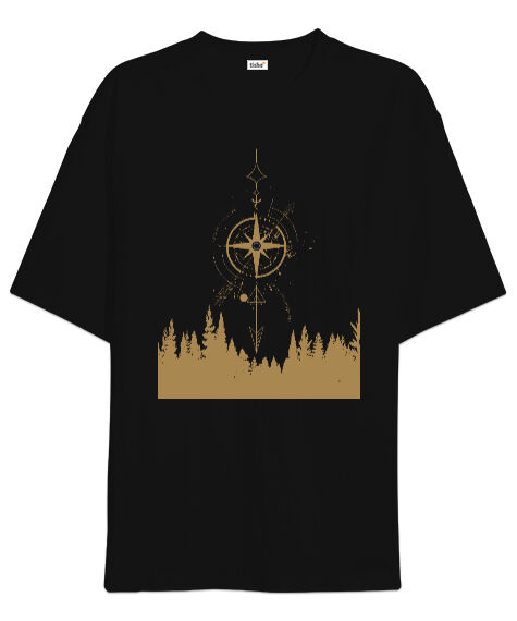 Tisho - Pusula Siyah Oversize Unisex Tişört