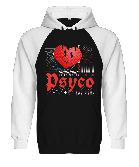 Tisho - Pysco - Psiko Siyah/Beyaz Orjinal Reglan Hoodie Unisex Sweatshirt