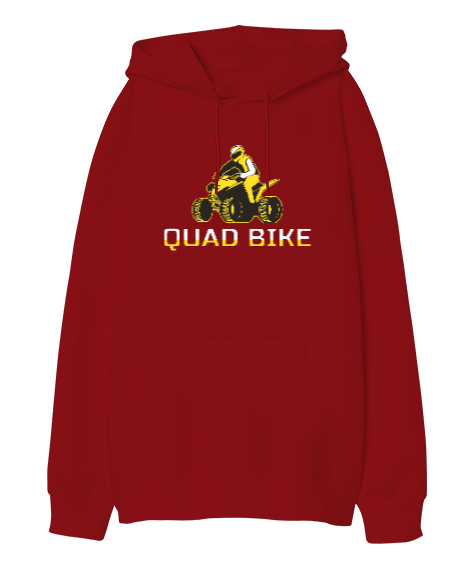 Tisho - Quad Bike Kırmızı Oversize Unisex Kapüşonlu Sweatshirt