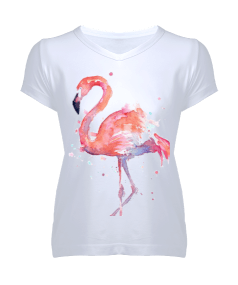 Tisho - Qualified Kadın Flamingo Kadın V Yaka Tişört