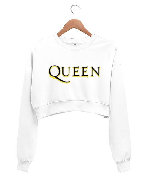 Tisho - Queen Beyaz Kadın Crop Sweatshirt