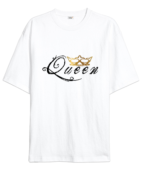 Tisho - Queen Beyaz Oversize Unisex Tişört