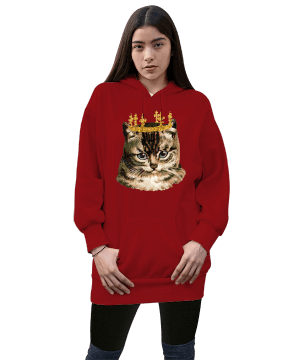 Tisho - QUEEN CAT Kadın Uzun Hoodie Kapüşonlu Sweatshirt