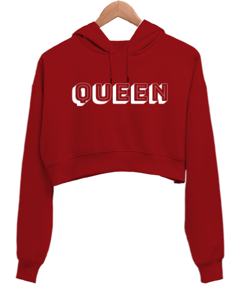 Tisho - Queen Kırmızı Kadın Crop Hoodie Kapüşonlu Sweatshirt