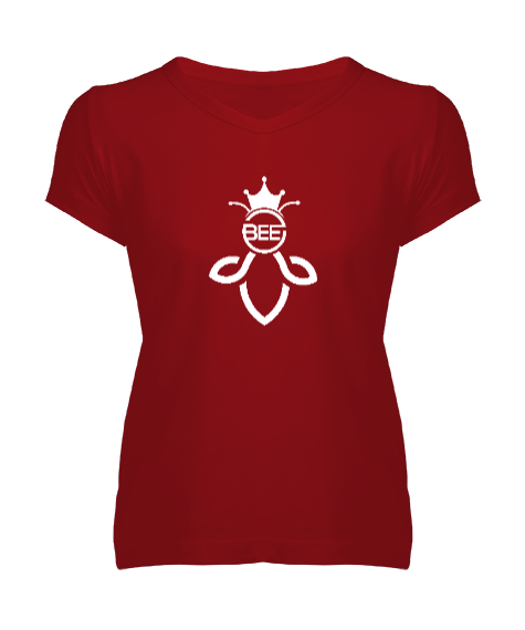 Tisho - Queenbee - Kraliçe Arı Kırmızı Kadın V Yaka Tişört